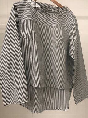 J Crew Funnel Neckline Striped 100% Cotton Blouse Size 14